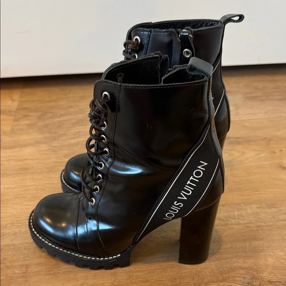 Louis Vuitton Black Patent Leather Combat Boots